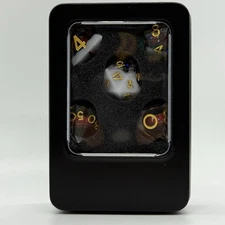 Austor 7pc Resin RPG Dice Set w/ Case – Gold Numbers Holiday Christmas Theme