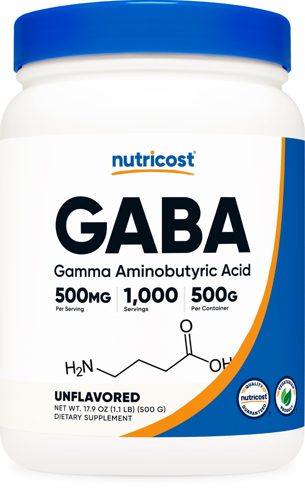 Nutricost Pure GABA 500 г порошка (гамма-аминомасляная кислота) 1000 порций