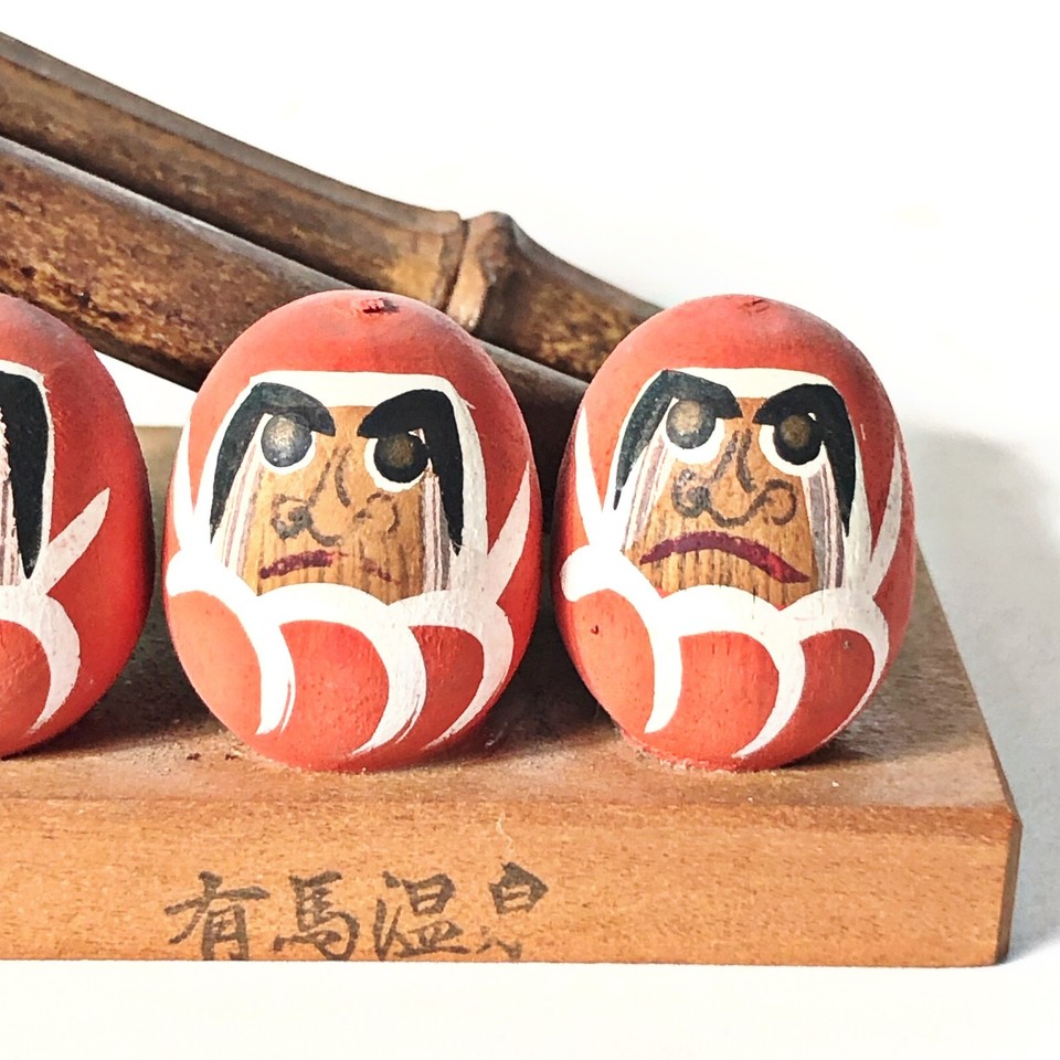 Japanese Daruma Kokeshi Wooden Doll Brush Calligraphy Fortune Good Luck