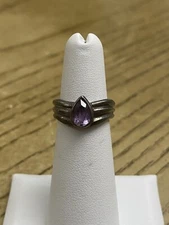 BOMA 925 Sterling Silver Designer Signed Vintage Purple Amethyst Ring Size 5