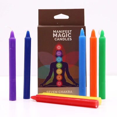 7er Set Chakra Kerzen - farbiges Sojawachs Reiki Yoga Meditation 12 cm