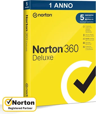 NORTON 360 Deluxe 2026 5 PC 1 anno | Internet Security Antivirus | Senza Abbo IT