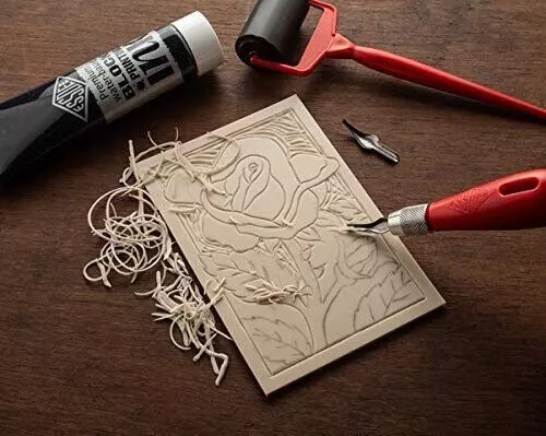 Essdee PREMIUM Block Printing Kit Lino Tile Ink & Carving Cutter Tool Set Plate - Picture 3 of 8