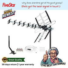2025 Updated HDTV Antenna Outdoor Amplified VHF UHF FM Comes with Kit and Pole