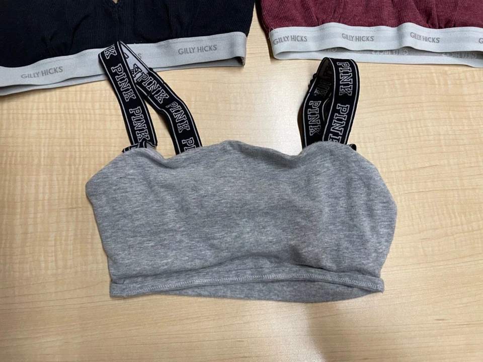 Lote de 3 Hollister Gilly Hicks Mujer XS Encaje Halter Bralette Negro Gris Rojo Foto 3 de 4