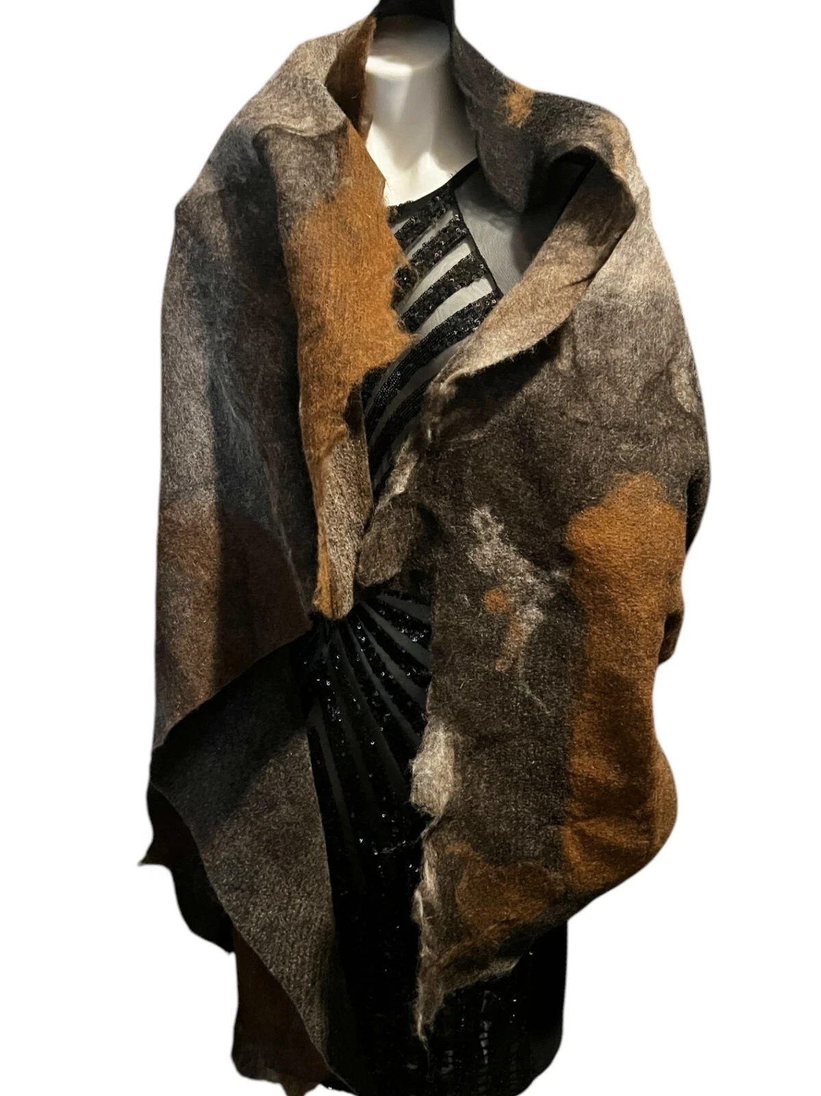 Whispirit Shawl Wrap Handmade Natural Colors & Fiber NWT Alpaca Wool Hooded
