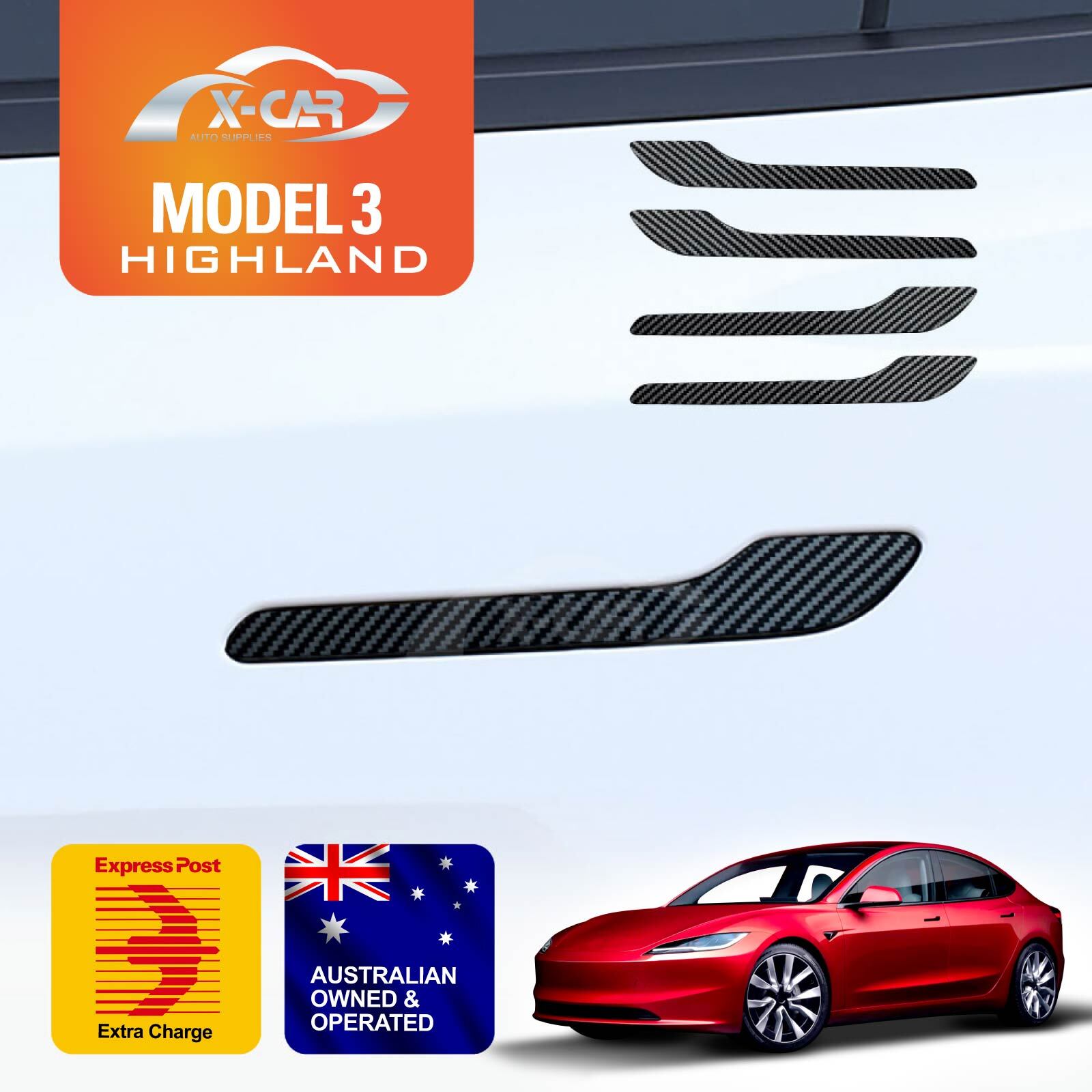 Tesla Model 3 Highland Door Handle Kit Matt Carbon Fiber Style Trims Cover Wrap