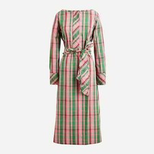 J Crew Poplin Shirt Dress with Removeable Belt Pink Green Plaid 2 EUC