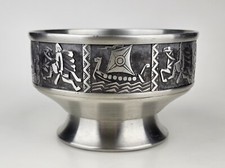 Viking Warrior Riding Horse Ship Scene Pewter Catchall Bowl Mastad Norway 807