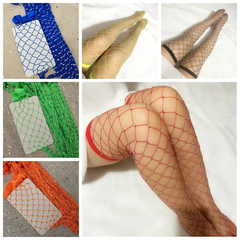 Damen Strass Netzstrümpfe Socken Lang Oberschenkel Hoch Sexy Unterwäsche Gelb - Bild 2 von 4