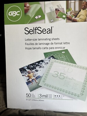 GBC Single-Sided Laminating Sheets 9'' X 12'' Self-Seal 3 Mil 3747307 50/Box