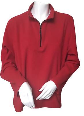 Lands’ End XL (18-20) Pullover Red Women Thermacheck 1/4 Zip Fleece Top  Bright
