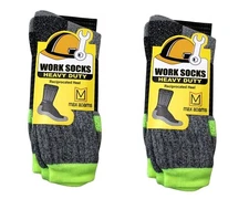 2 Pair Heavy Duty Work Socks, HD Construction Boot Socks, Size 10-13, Gray/Green