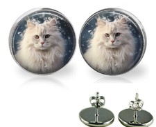 Aretes angora blanco gato en invierno tormenta de nieve blanco angora gato mamá regalo