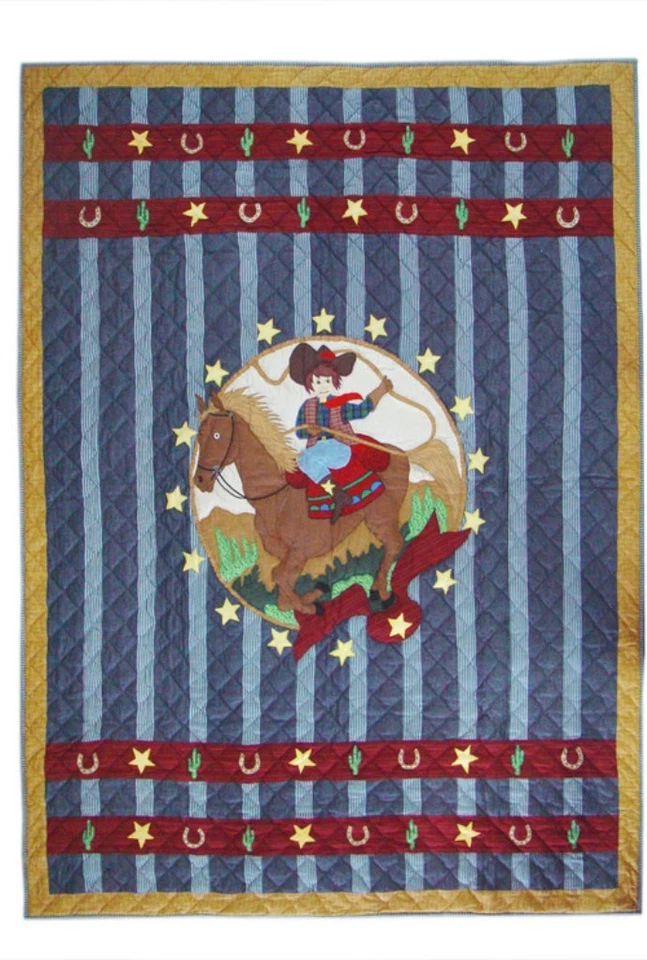 LIL BUCKAROO Twin QUILT SET : BOYS COWBOY BRONCO PONY HORSE PATCH MAGIC - Image 3 of 4