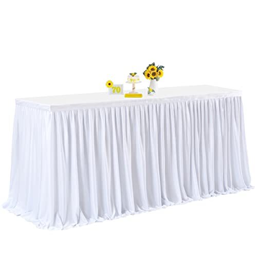 6ft White Table Skirt Polyester Tablecloth for Wedding Birthday Party