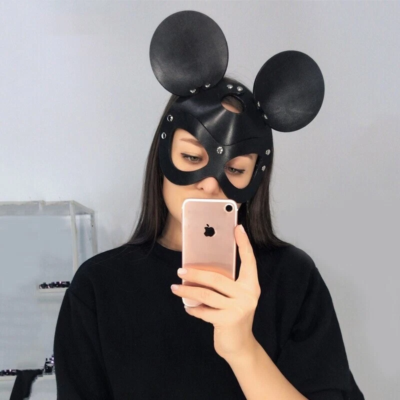 Black Cat Mouse Rabbit Masks Gothic Punk Sexy Leather Halloween Cosplay Party - Image 2 of 4