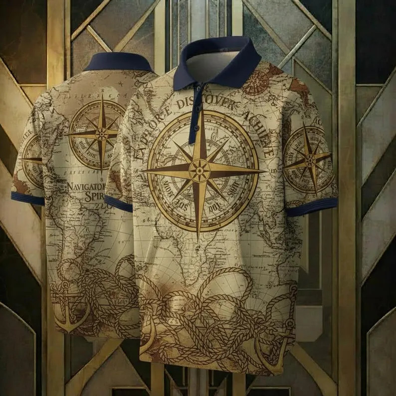 Vintage Compass Nautical Polo Shirt