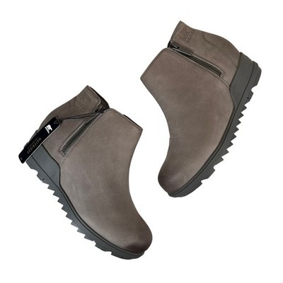 Sorel Evie Zip Bootie Wedge Womens 8 Waterproof Grey Leather Quarry Sea Salt   