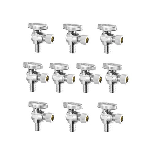 VEVOR 10 Pack Angle Stop Valve,Water Shut Off Valve 1/2" PEX x 3/8" OD Compressi