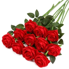 Red Fake Roses Artificial Flowers - 10 Pcs Fake Artificial Roses Silk Flowers...