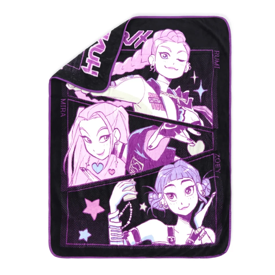 Детское плед KPOP Demon Hunters Huntrix Pop Stars, черный и фиолетовый, двойной - Изображение 3 из 4