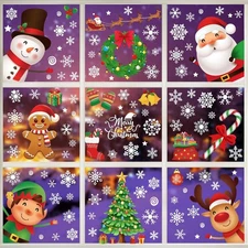 144 PCS Christmas Window Clings, Snowflake Clings for Colorful 