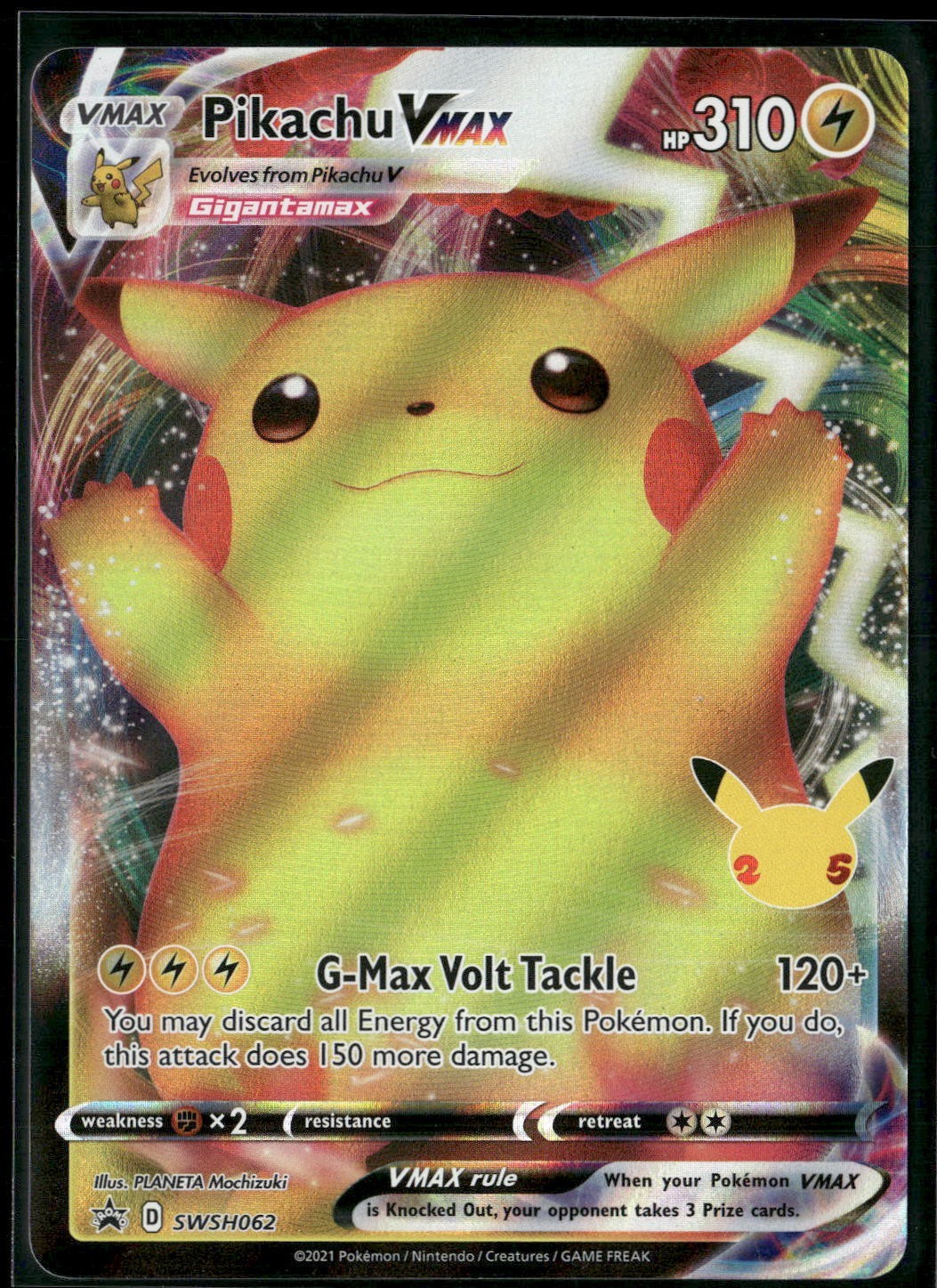 Pokemon - Pikachu VMAX SWSH062 Celebrations Promo Holo LP+