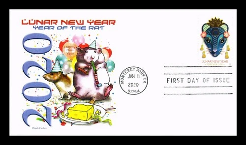 US COVER FIRST DAY OF ISSUE PANDA CACHETS YEAR OF THE RAT LUNAR NEW YEAR 2020