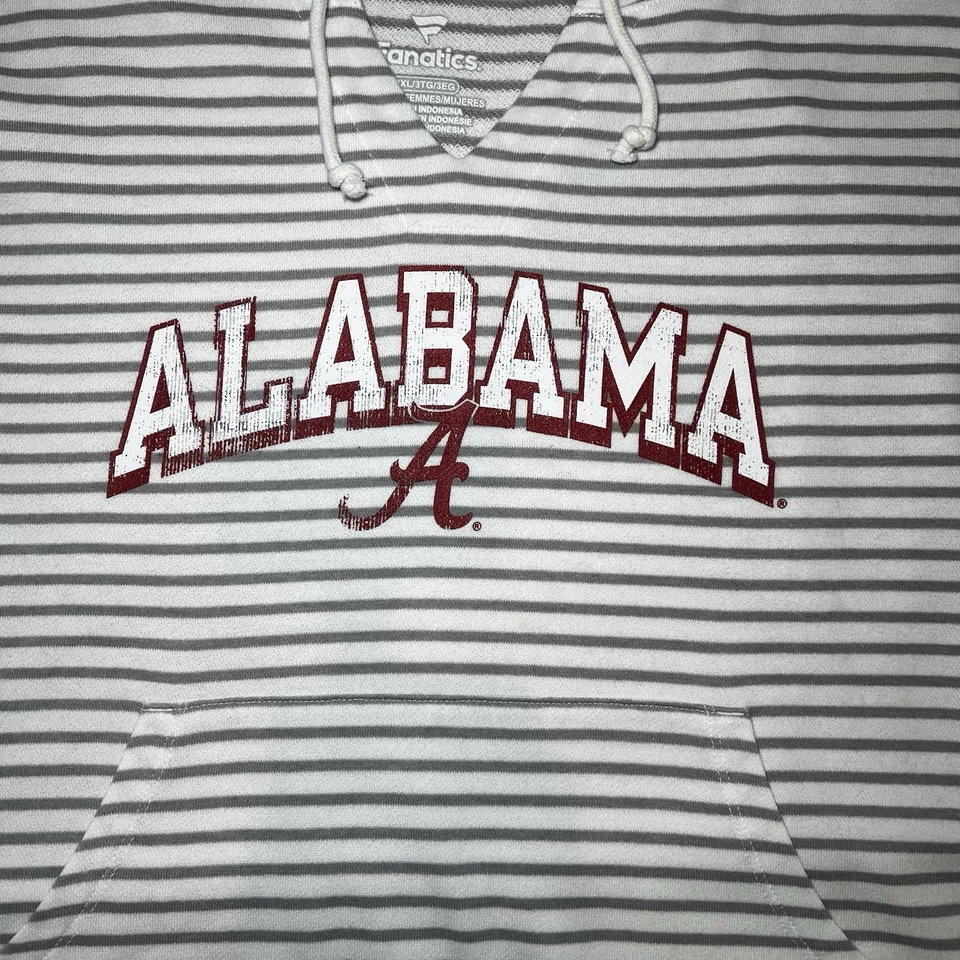 Alabama Crimson Tide Fanatics Women’s Arch Logo Striped Hoodie Size 3XL White - Image 2 of 4