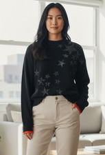 NEW ZADIG  VOLTAIRE Gaby Bis Embellished Star Distressed Cashmere Sweater M