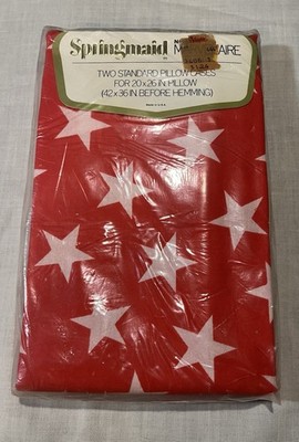 Springmaid Marvelaire No-Iron Pillowcases 20x26 Cotton Blend Red/White Stars USA