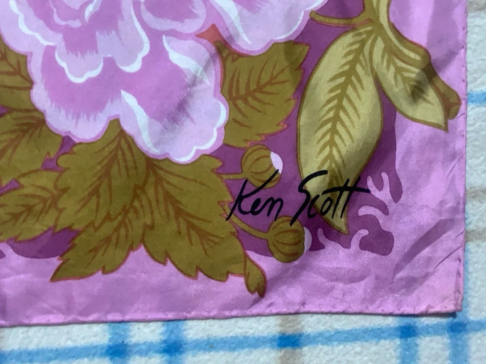 KEN SCOTT Rosa Flor Animal Logo Seda Mujer Bufanda 33"/34" Excelente Estado Foto 4 de 4
