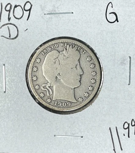 1909-D BARBER SILVER QUARTER - GOOD ~NICE COIN~