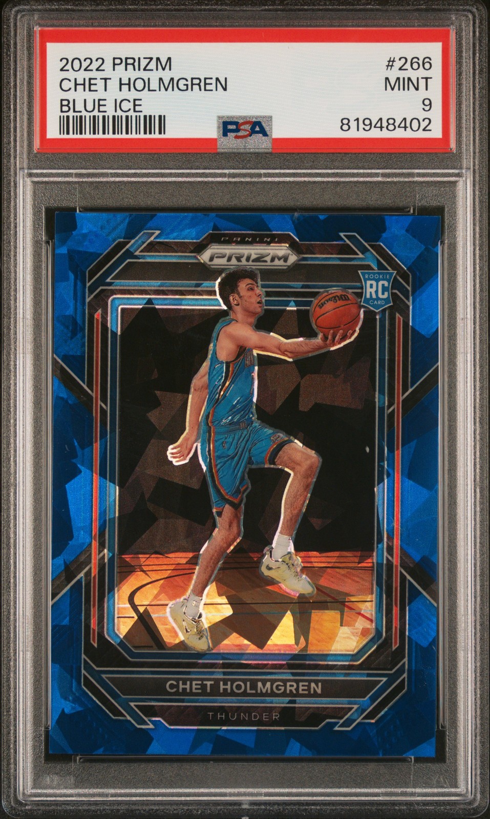 2022 PANINI PRIZM BLUE ICE #266 CHET HOLMGREN 93/125 PSA 9