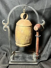 Asian Art Chinese Metal Temple Gong Bell with Stand and Wood Mallet Hammer
