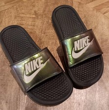 Nike Benassi JDI Black/Metallic Green Slides Men's Size 8