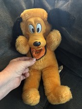 Vintage 1970s Walt Disney Disneyland Plush Pluto Dog Vinyl Face 12'' Bib Toy