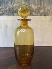 Vintage MCM Pre- Designer BLENKO 49  Pinched decanter Amber Topaz W/stopper