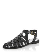 AQUA Womens Black Woven Earth Round Toe Buckle Leather Sandals Shoes 9