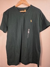 Polo Ralph Lauren Solid Green w/ Yellow Pony Short Sleeve V-Neck T Shirt Large