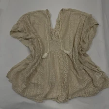 Oltre Beach Swim Cover Up Tunic Dress, USA 01 (Small/Medium), Ecru Tan, Italian