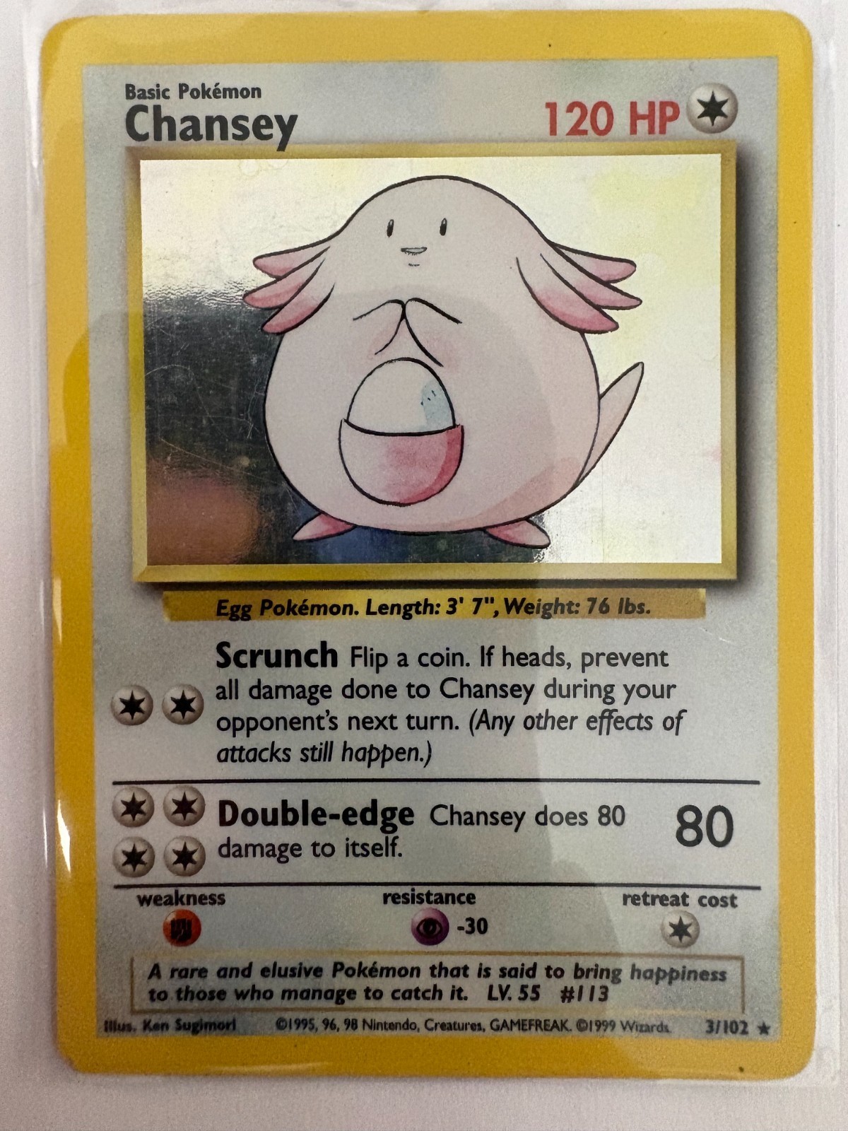 Chansey 3/102 Base Set Holo Rare 1999 Pokemon WOTC Unlimited MP