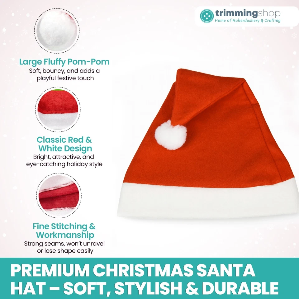 Navidad Sombreros Fiesta Disfraz de Santa Fieltro Adulto Deco Lote 50-100pcs - Imagen 3 de 4