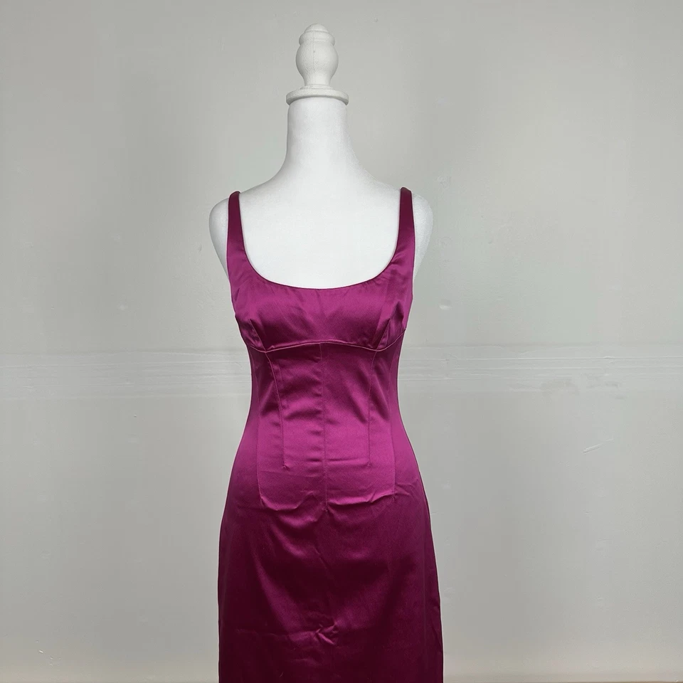Vestido Corsé Vintage D&G Dolce & Gabbana Satinado Rosa Fucsia Midi Años 90 Y2K Italia 40 Foto 2 de 4