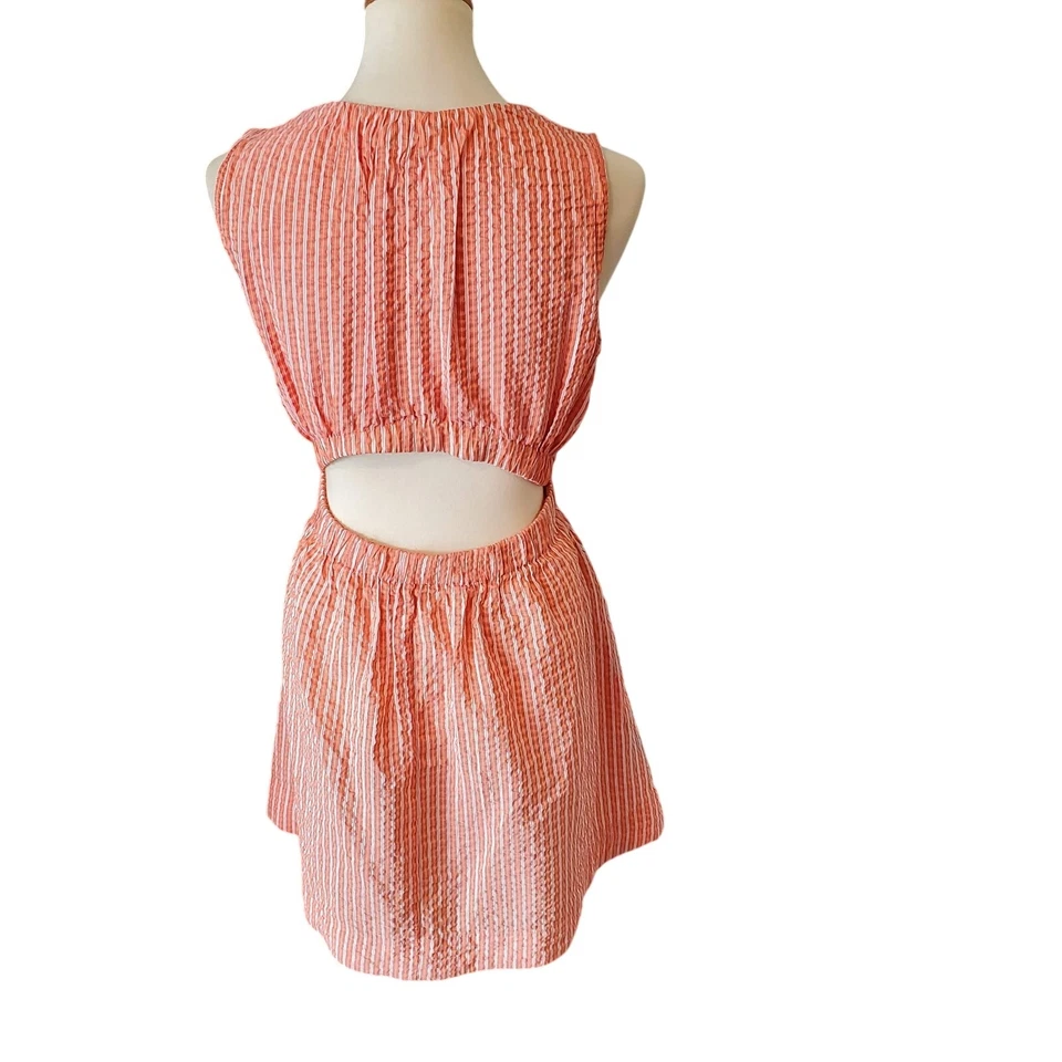 ESPRIT женщин в полоску Seersucker вырез назад летнее платье размер 10 оранжевый  - Изображение 4 из 4