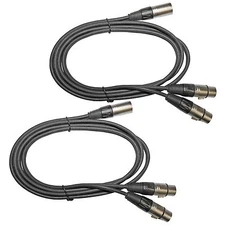 2 PACK 3pin XLR male plug to dual female jack Y mic splitter cable 6ft foot cord