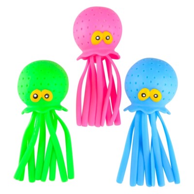 Cute Octopus Water Balls (7'') Rubber Jellyfish. Bright Neon Colors: in Pink, Blu