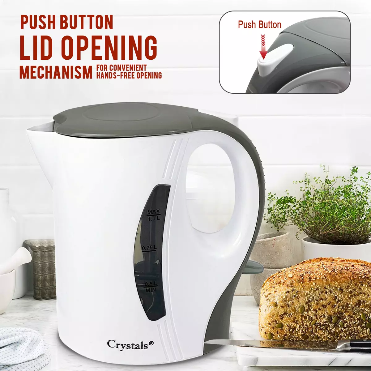 1 LITRE ELECTRIC CORDLES KITCHEN KETTLE CARAVAN TRAVEL HOT WATER