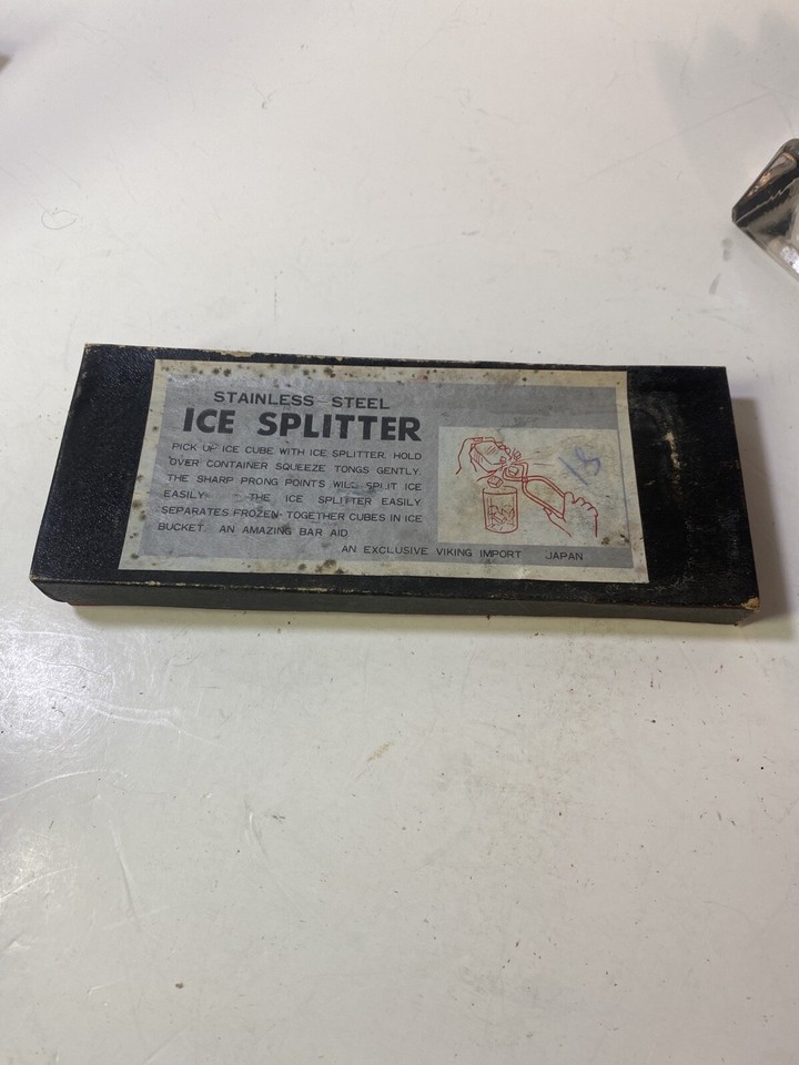 A never-opened, handmade stainless steel ice splitter from Japan — a hyper-specific vintage bar tool that serious cocktail nerds will geek out over.